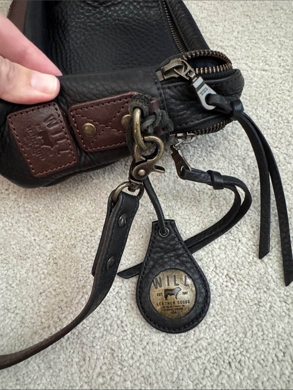 Will Leather Goods Black Pebbled Leather Crossbody with Brown Strap - Picture 6 of 6